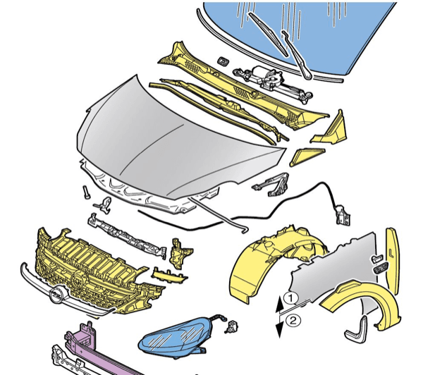 Stima costi di riparazione — esploso componenti auto